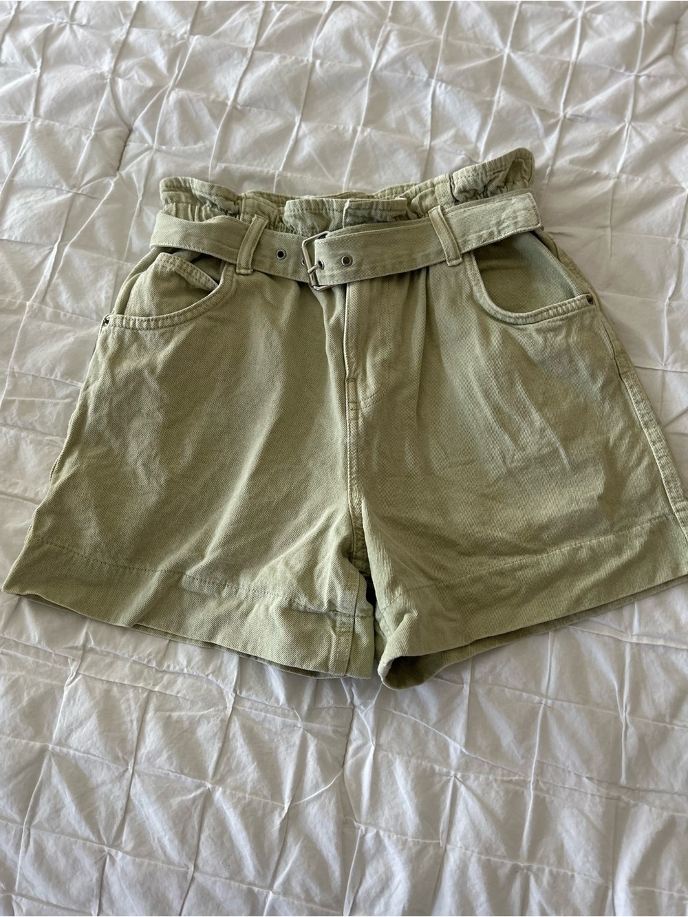 Forever 21 Sage Green High-Waist Paperbag Shorts with Belt